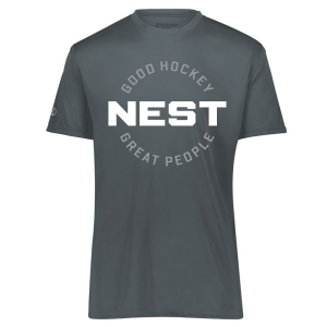 Nest performance tee, "Good Hockey Great People" logo (circle version), graphite