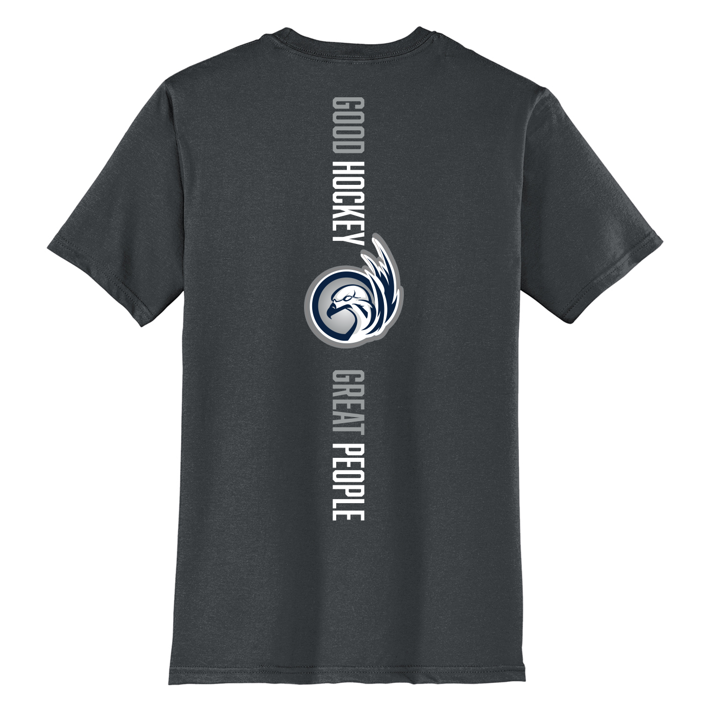Nest performance tee, "Good Hockey Great People" logo (back version), graphite