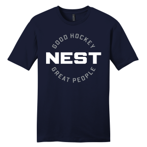 Nest unisex cotton tee, "Good Hockey Great People" logo (circle version), new navy