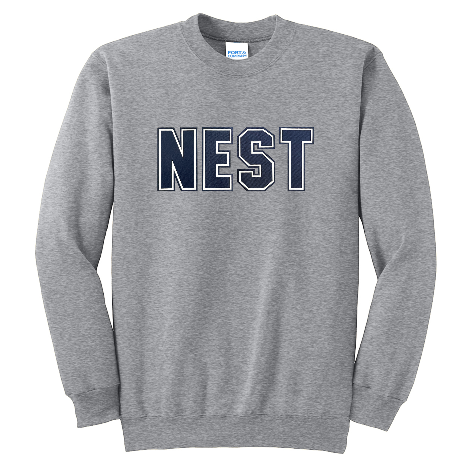 Nest crew neck sweatshirt, NEST lettering, athletic heather